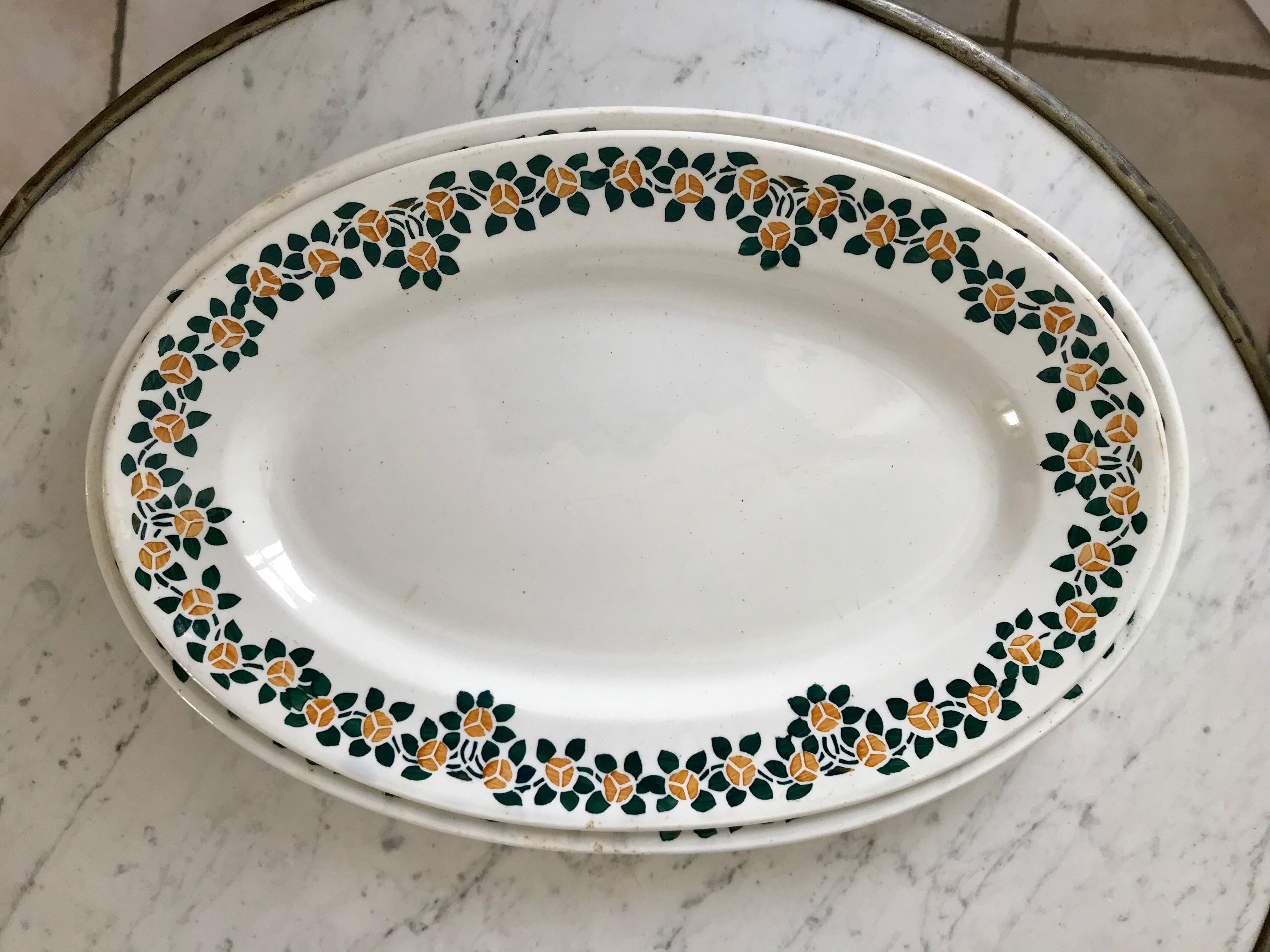 Duo of oval dishes earthenware New Givors model "Rita" 30s