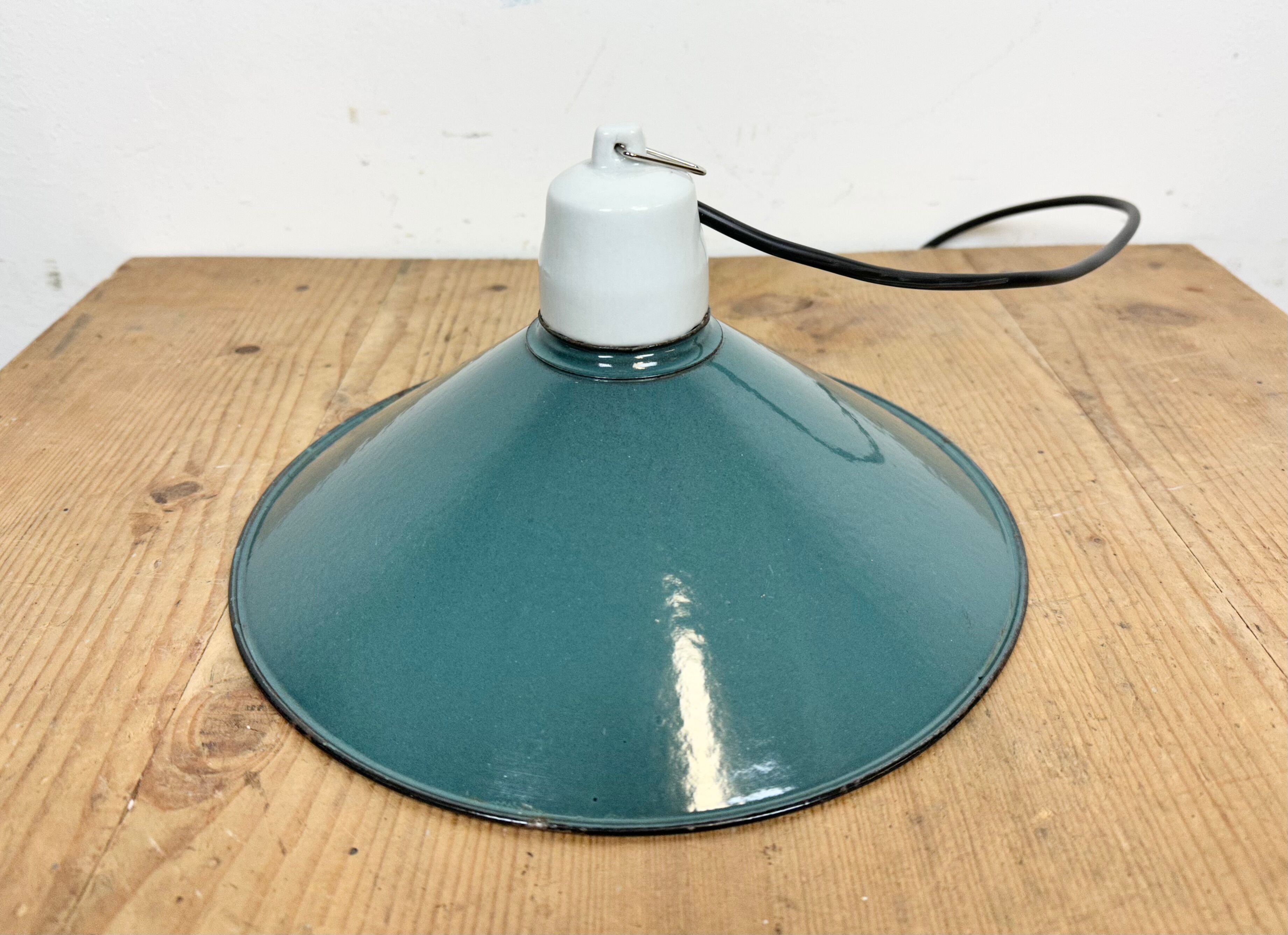 Industrial petrol enamel pendant light, 1970s
