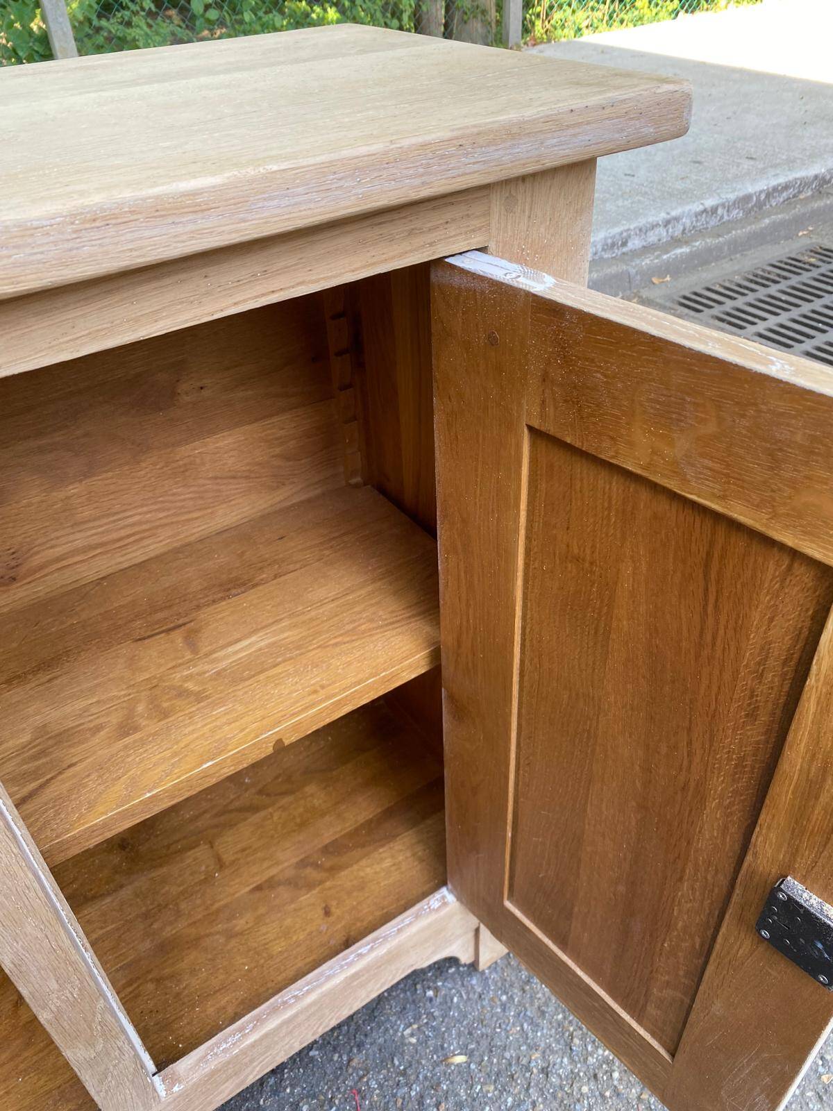 Vintage shallow Parisian sideboard renovated in solid oak 1950.