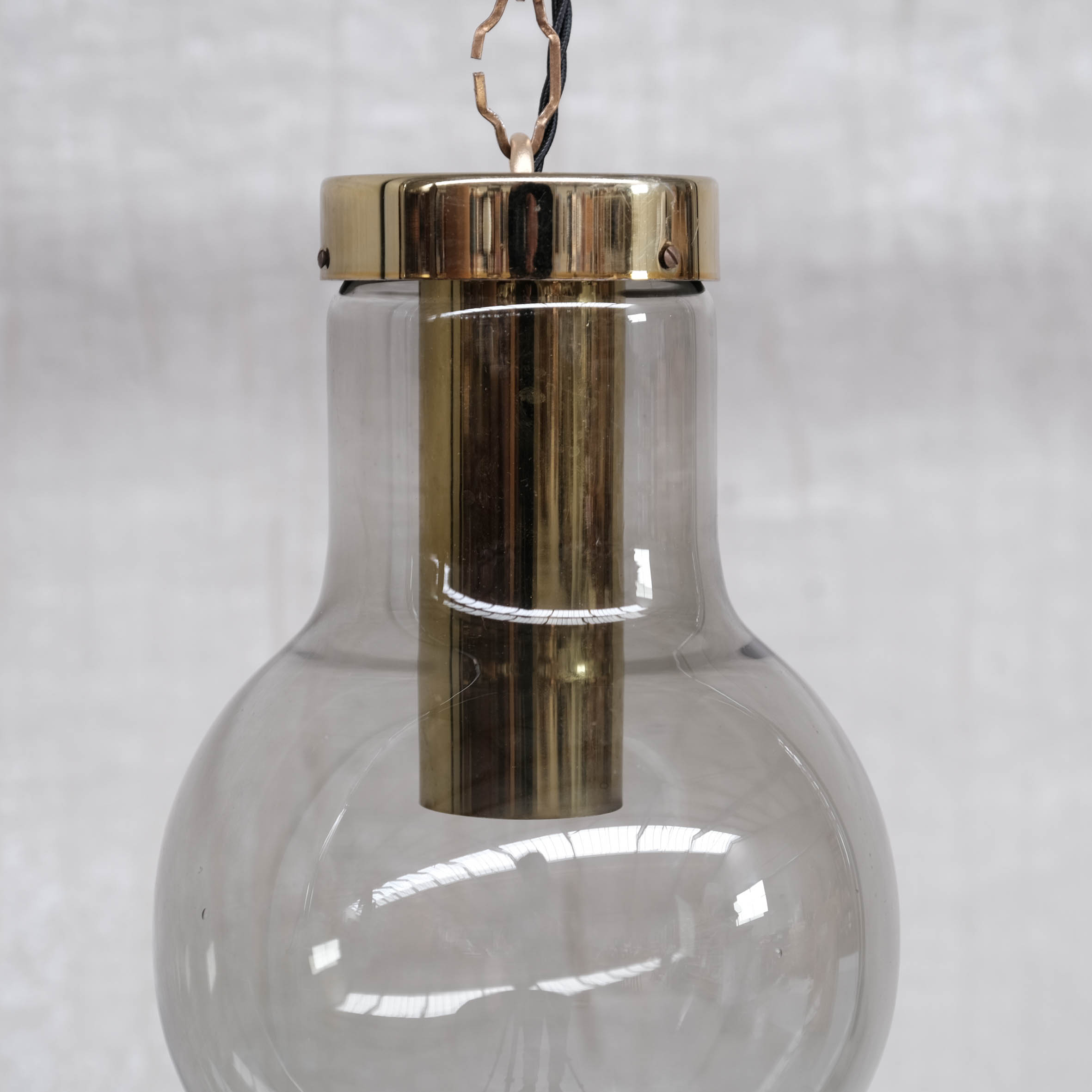 Smoked mid-century glass and brass pendant light by raak