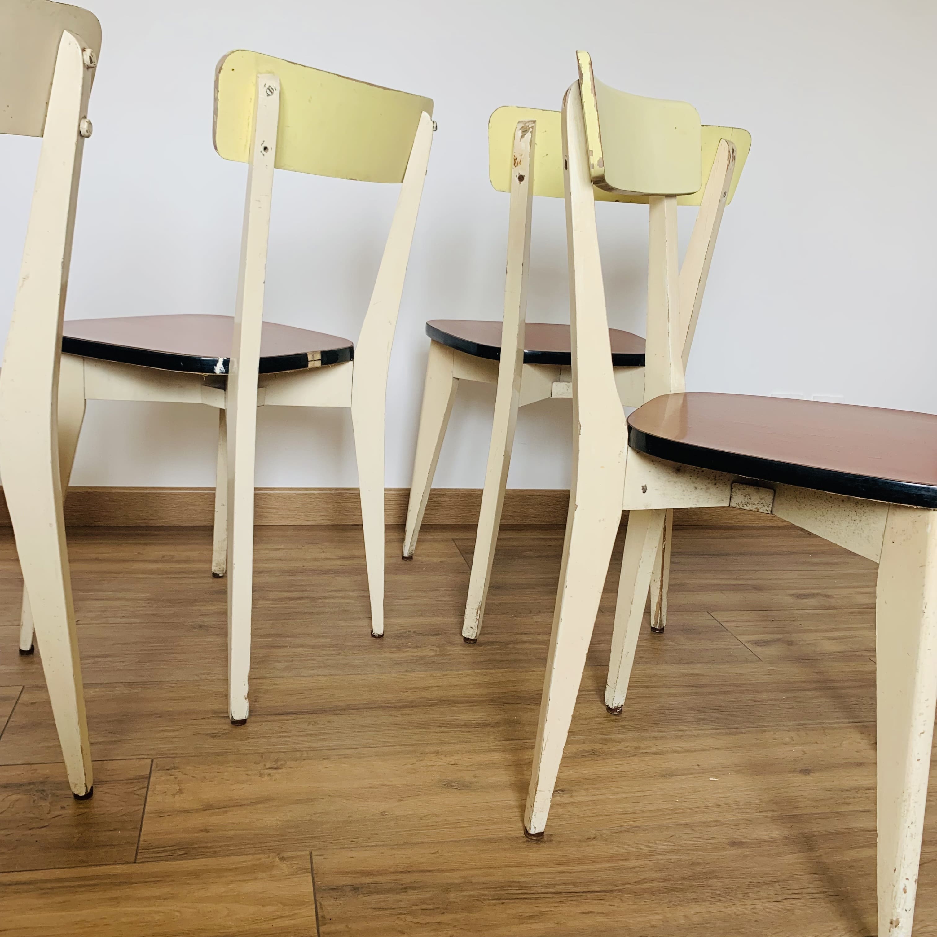 4 wooden chairs and formica kitchen