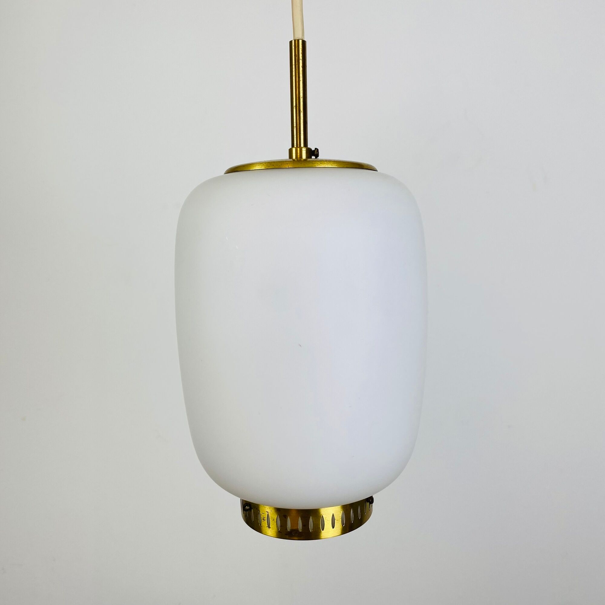 Scandinavian suspension Kina by Bent Karlby for Lyfa 1960 opaline brass