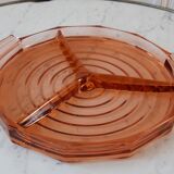 Plateau à compartiments en verre rose art déco