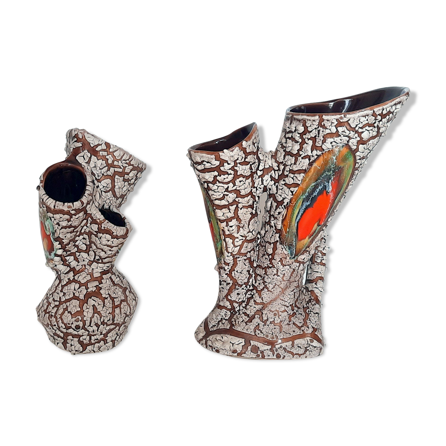 2 Vases of Vallauris in ceramic swaddled volcanic effect.