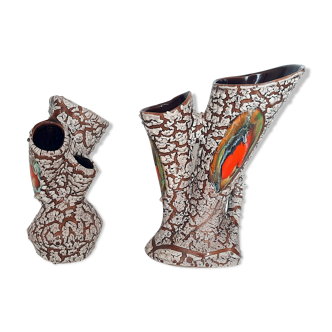 2 Vases of Vallauris in ceramic swaddled volcanic effect.