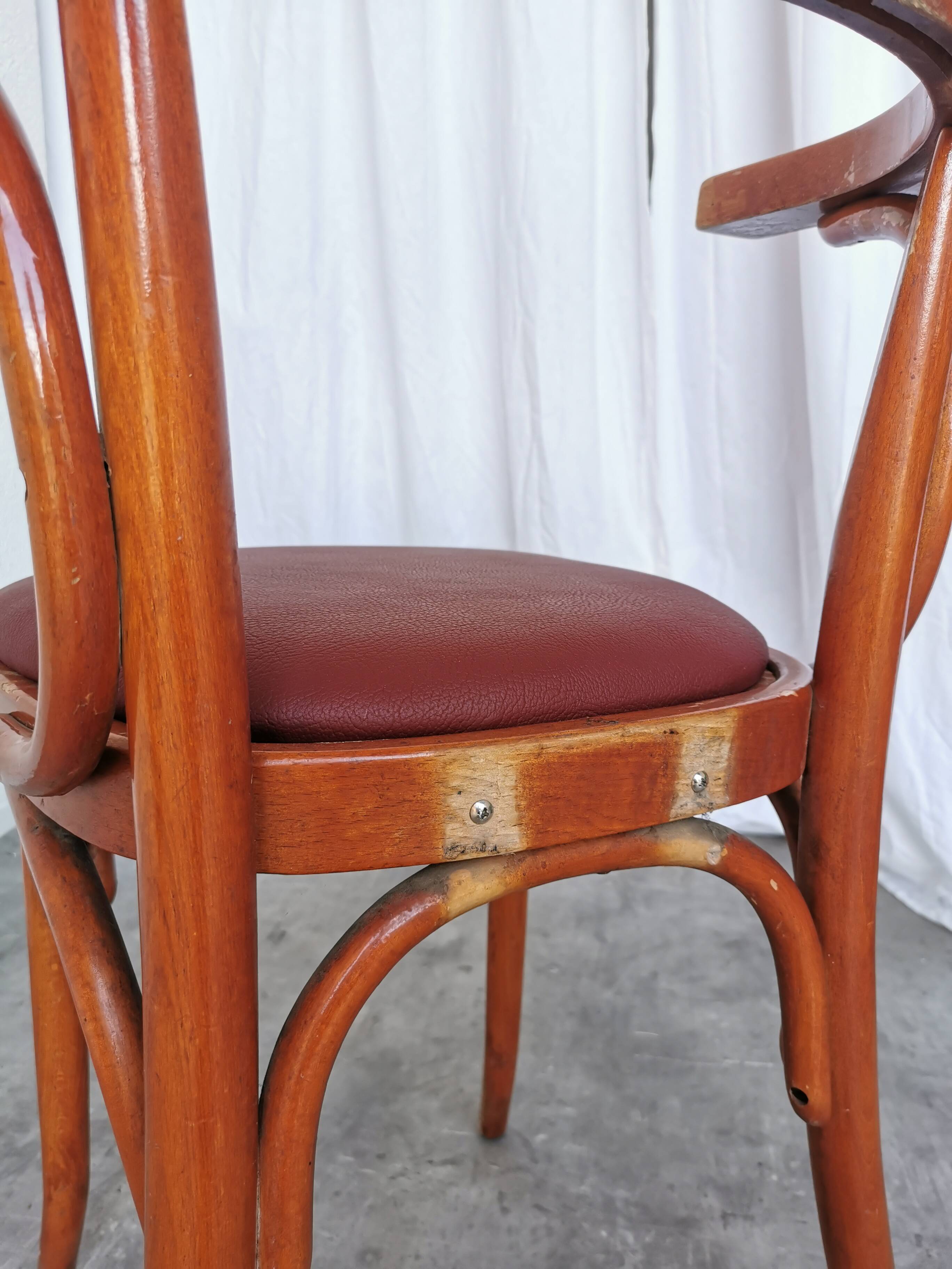 Vintage Bentwood Armchair: 1970s Red Faux Leather Irish Pub Chair