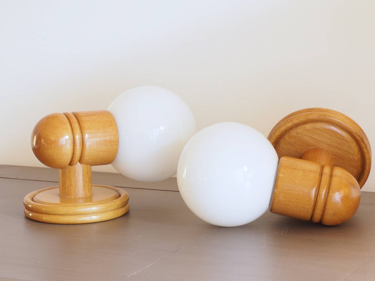 2 vintage wooden wall lights ALLIBERT model CYPRIA