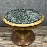 Art Deco table in wood, copper and marble – circular top – around 1930