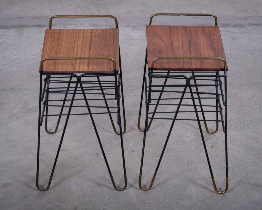 Vintage Teak Side Tables with Metal Frame, Denmark, 1960s, Set of 2