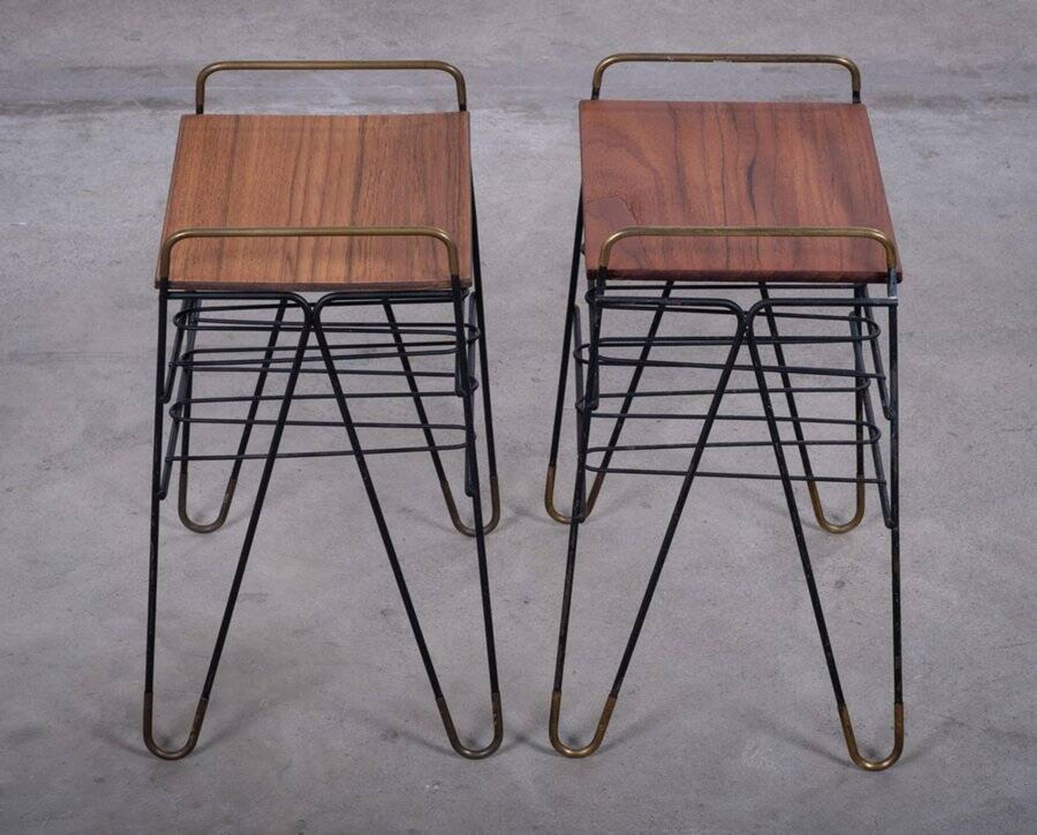 Vintage Teak Side Tables with Metal Frame, Denmark, 1960s, Set of 2