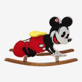 Childs french 1980s mickey mouse wooden rocker toy 4196