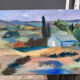 Mediterranean Provencal landscape / expressionist painting / oil painting on wood panel