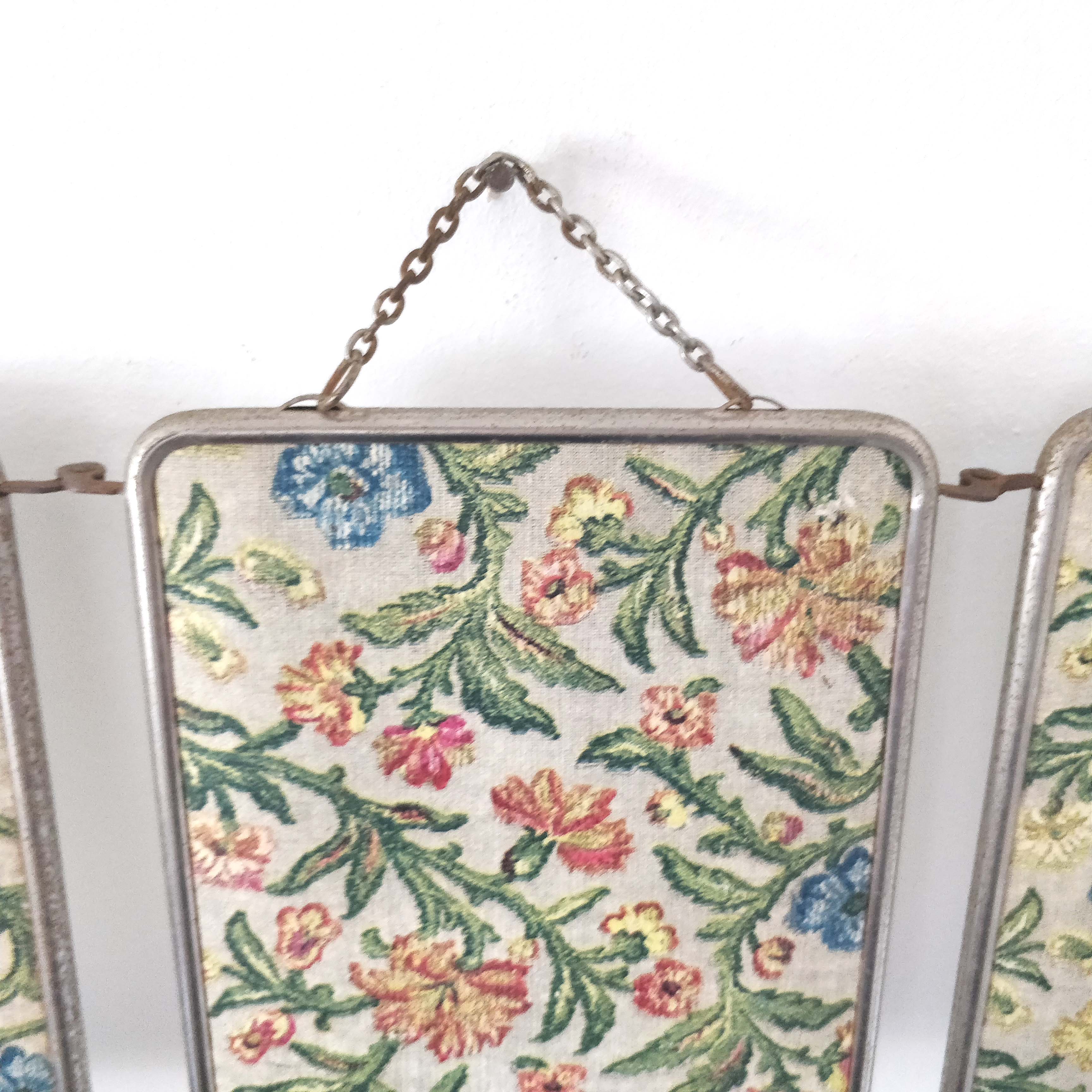 Mirror barber triptych patterns flowers 51x21cm