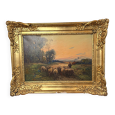 Oil on Canvas Brigitte Langevin (19th-20th Century) – Flock of Sheep