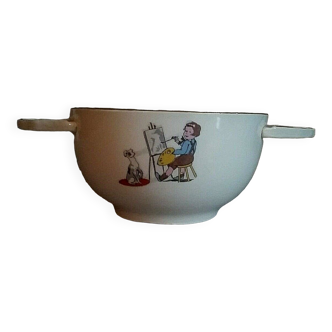 Vintage earthenware bowl décor children Sarreguemines