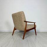 1970s Vintage Minimalistic Teak Armchair Lounge Chair with Bouclé