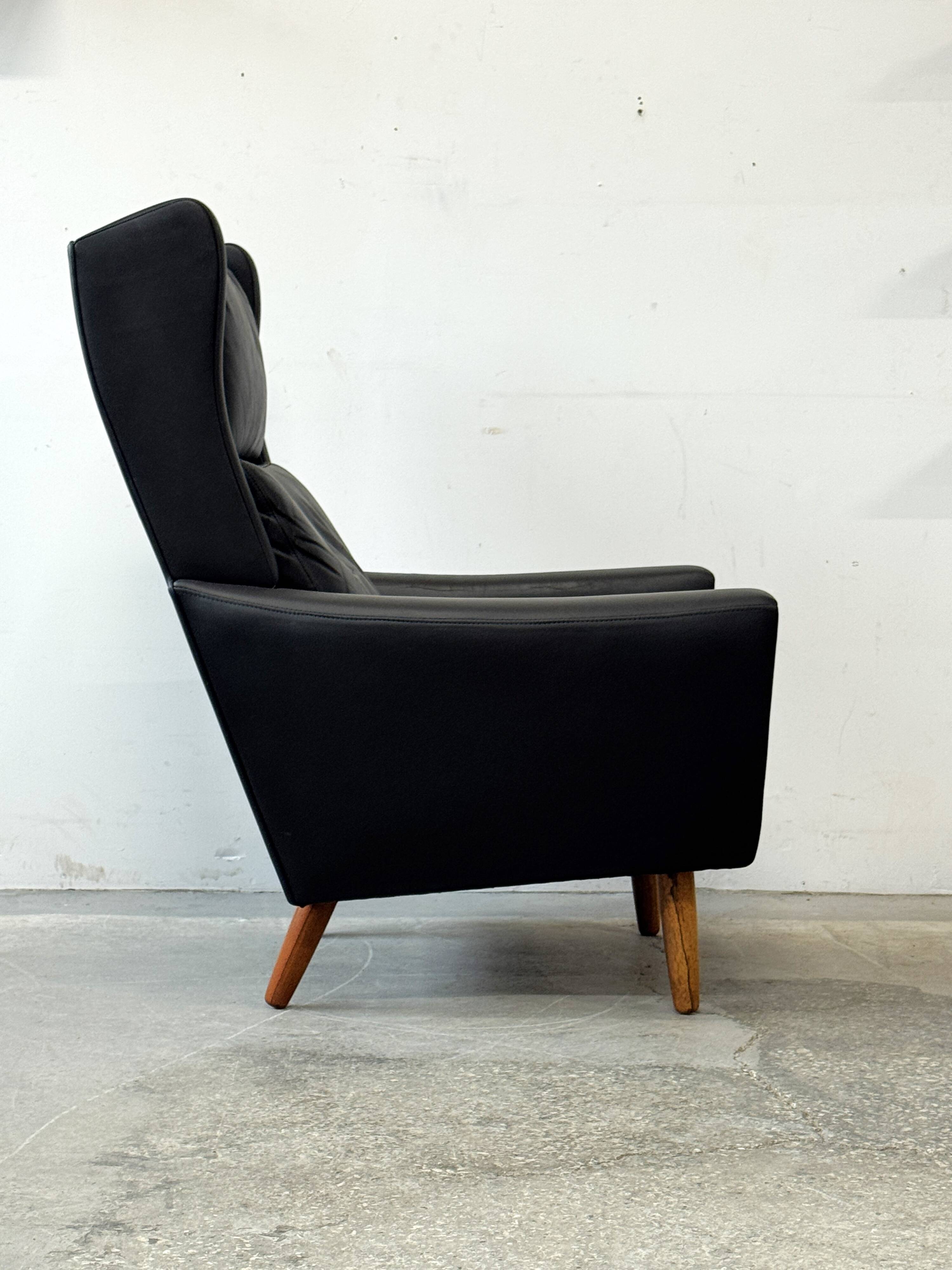 Leather Wingback Chair, Denmark 1970s, Vintage, Mid-C Modern