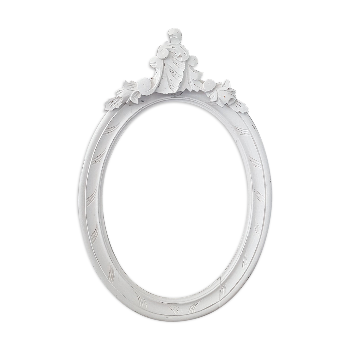 Old oval frame patinated white