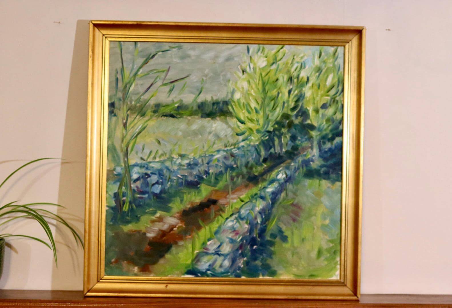 Original Swedish Mid Century Oil on Canvas "Path" - Vintage & Framed