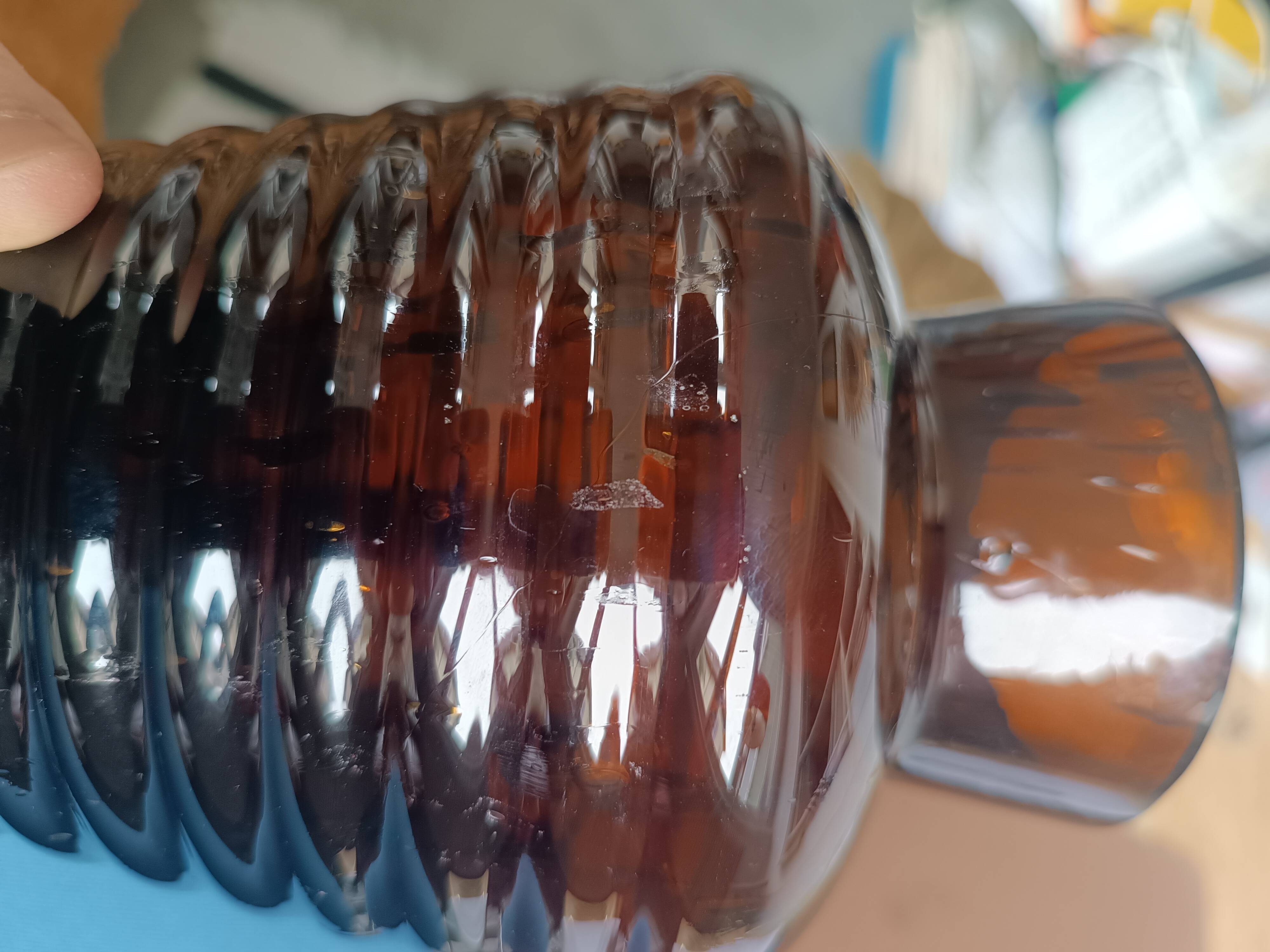Vintage speckled amber blown glass conical vase