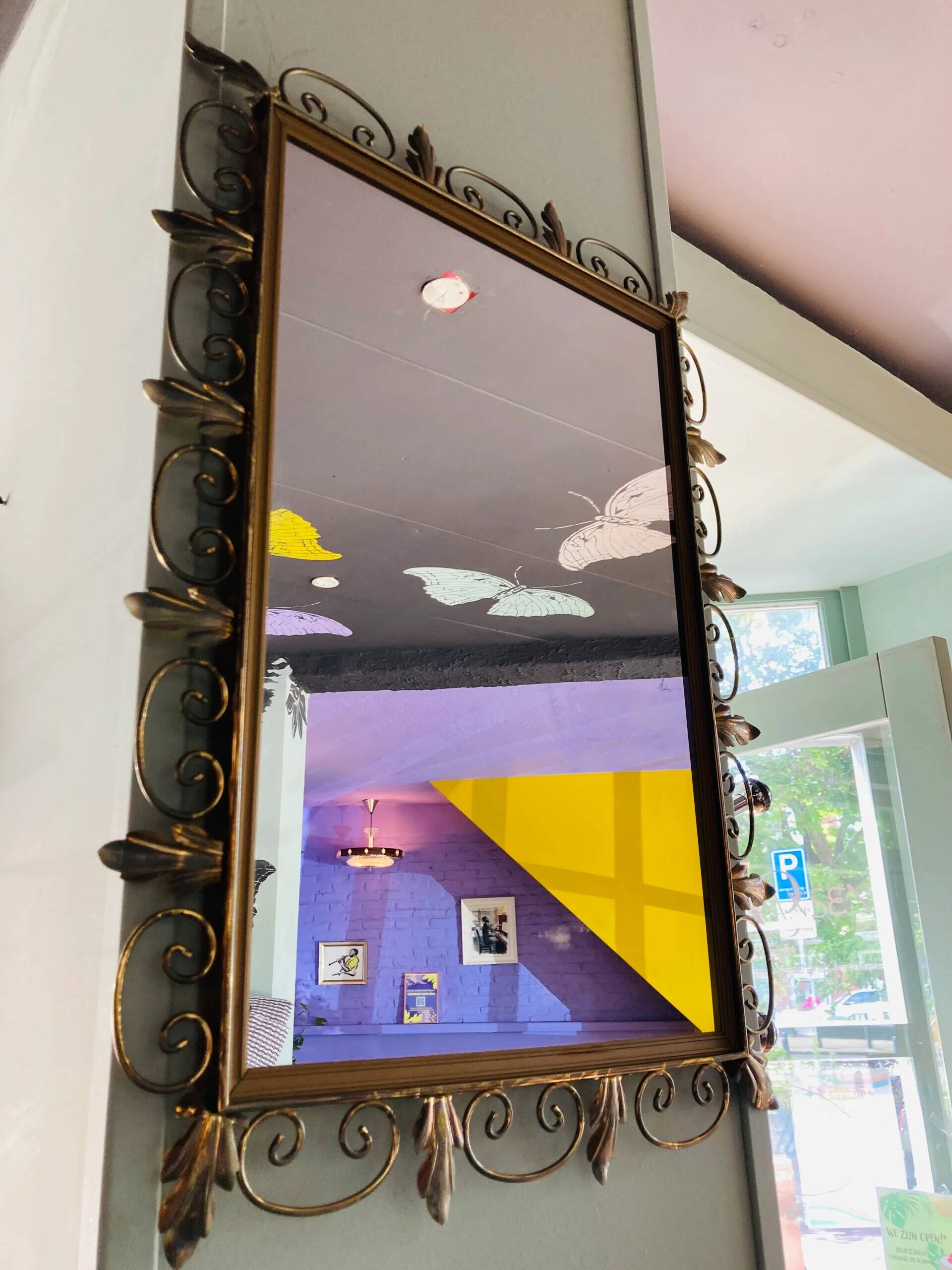Vintage brass Deknudt mirror with shelf, 1970s
