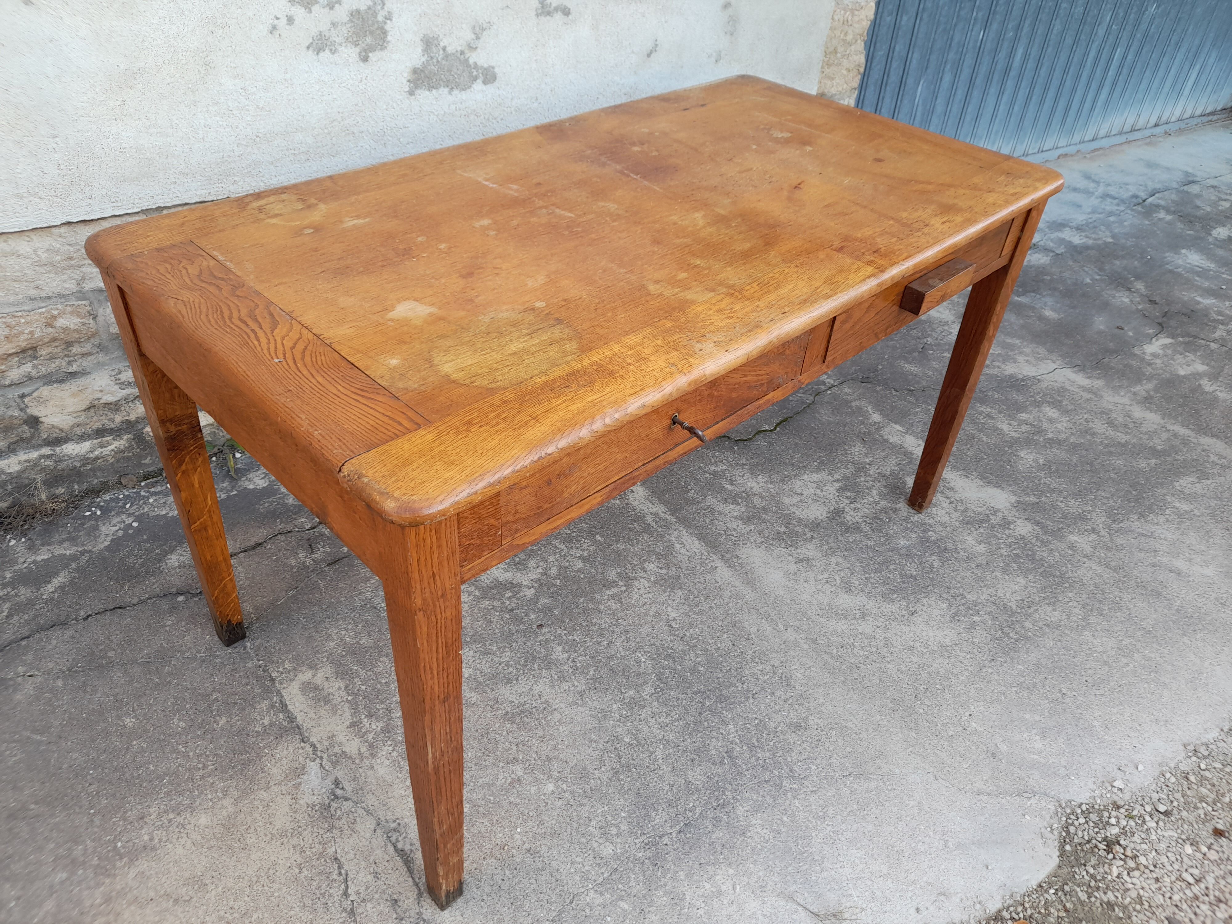 Oak desk table 1950 2 drawers -1m30