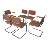 Ensemble de 6 chaises vintage Cesca par Bene Autriche années 1970 / milieu du siècle chrome din