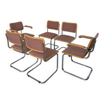 Ensemble de 6 chaises vintage Cesca par Bene Autriche années 1970 / milieu du siècle chrome din
