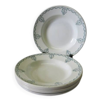 6 old soup plates from Moulin des loups, "Hammage" model 451