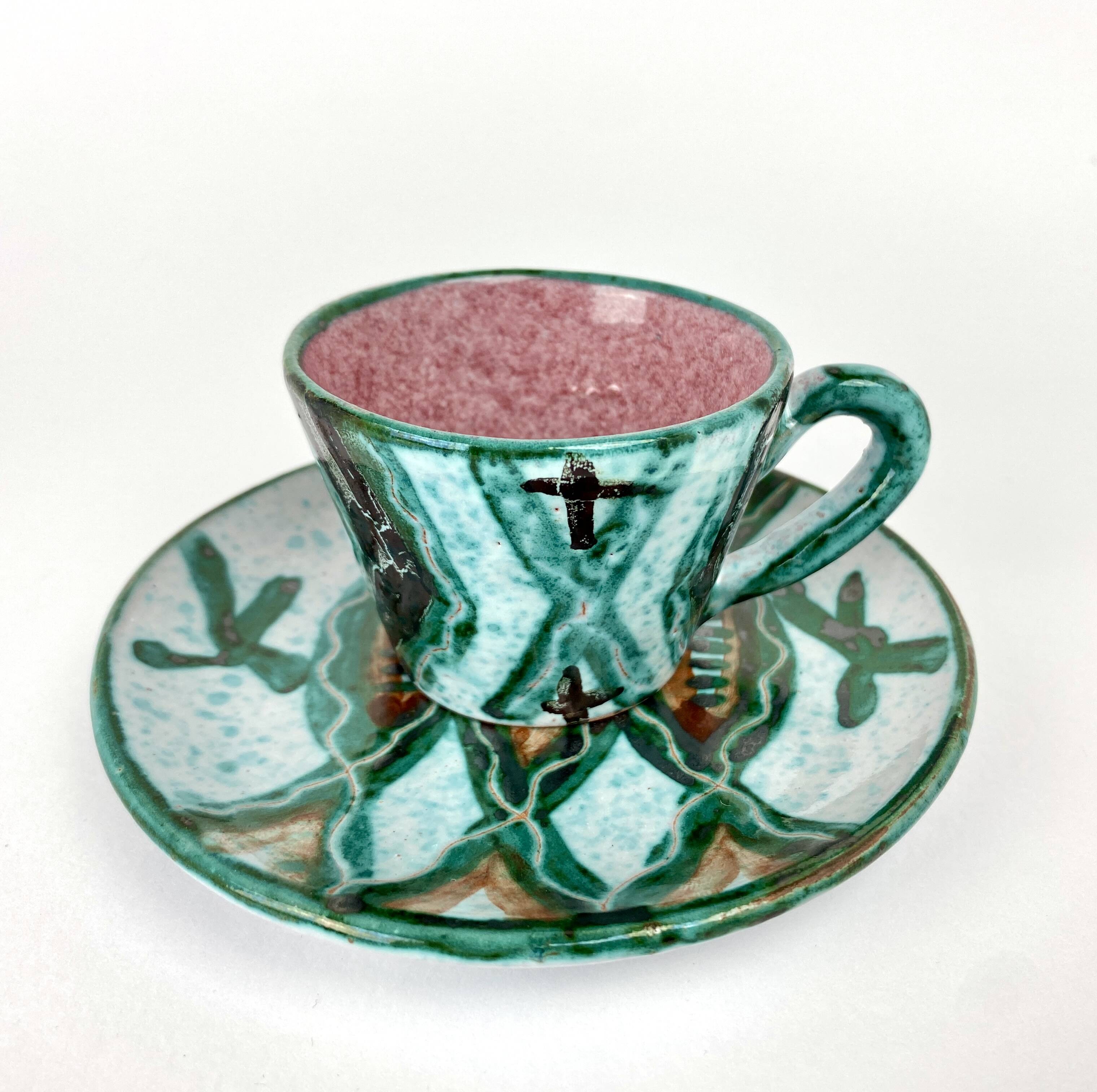 Rare Cup & Saucer Signed Humbert Pittari Vallauris Vintage