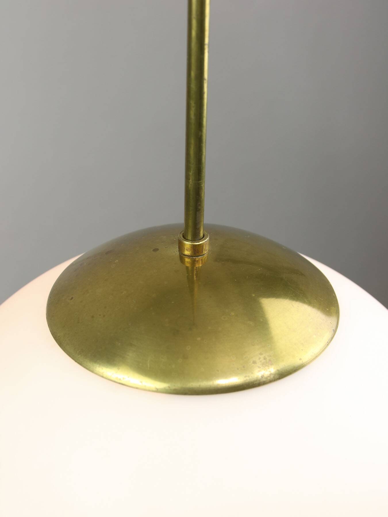 Large mid-century italian opaline & brass sphere pendant lamp
