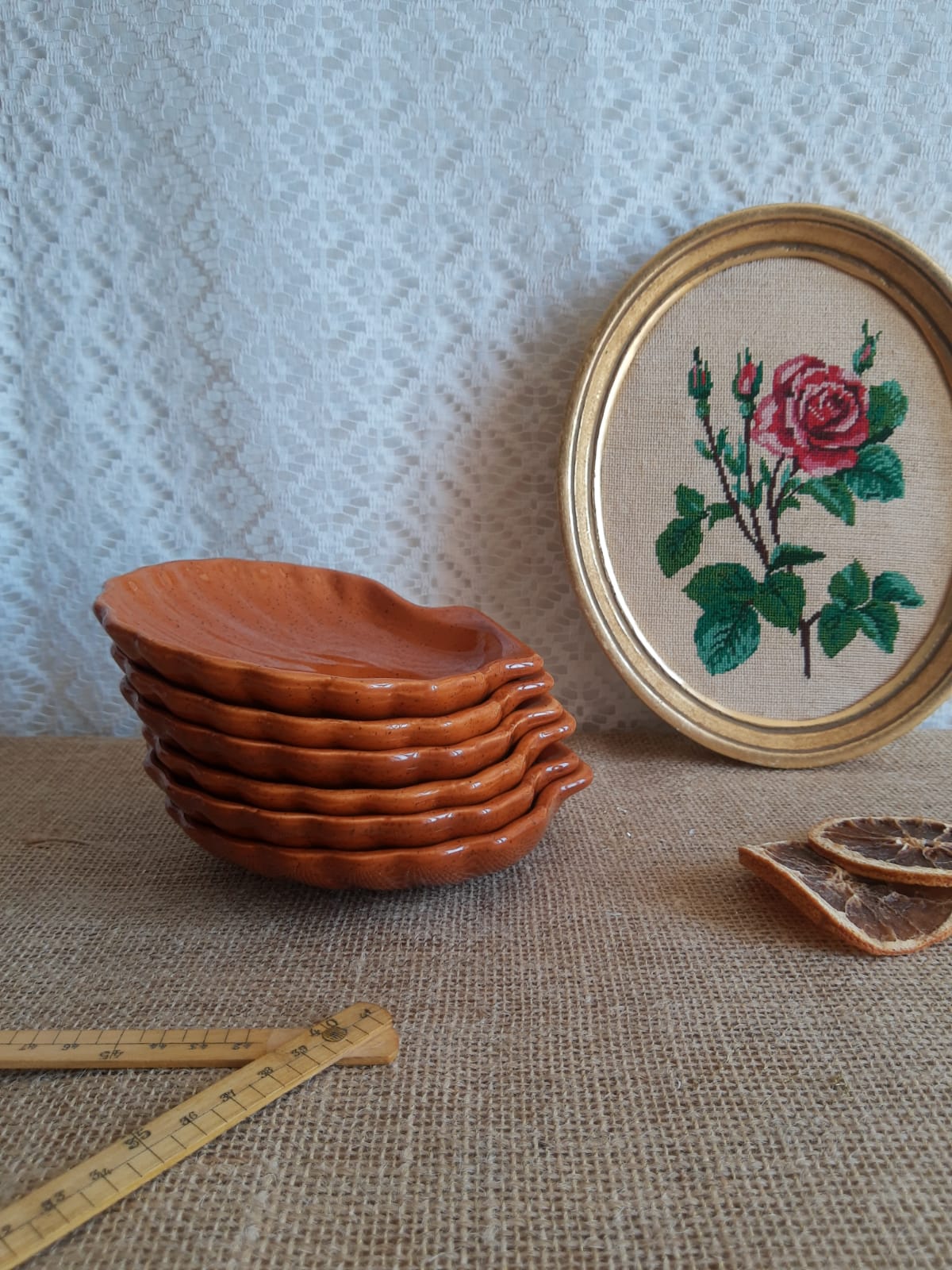 Set of 6 glazed scallop shell ramekins Emile Henry France