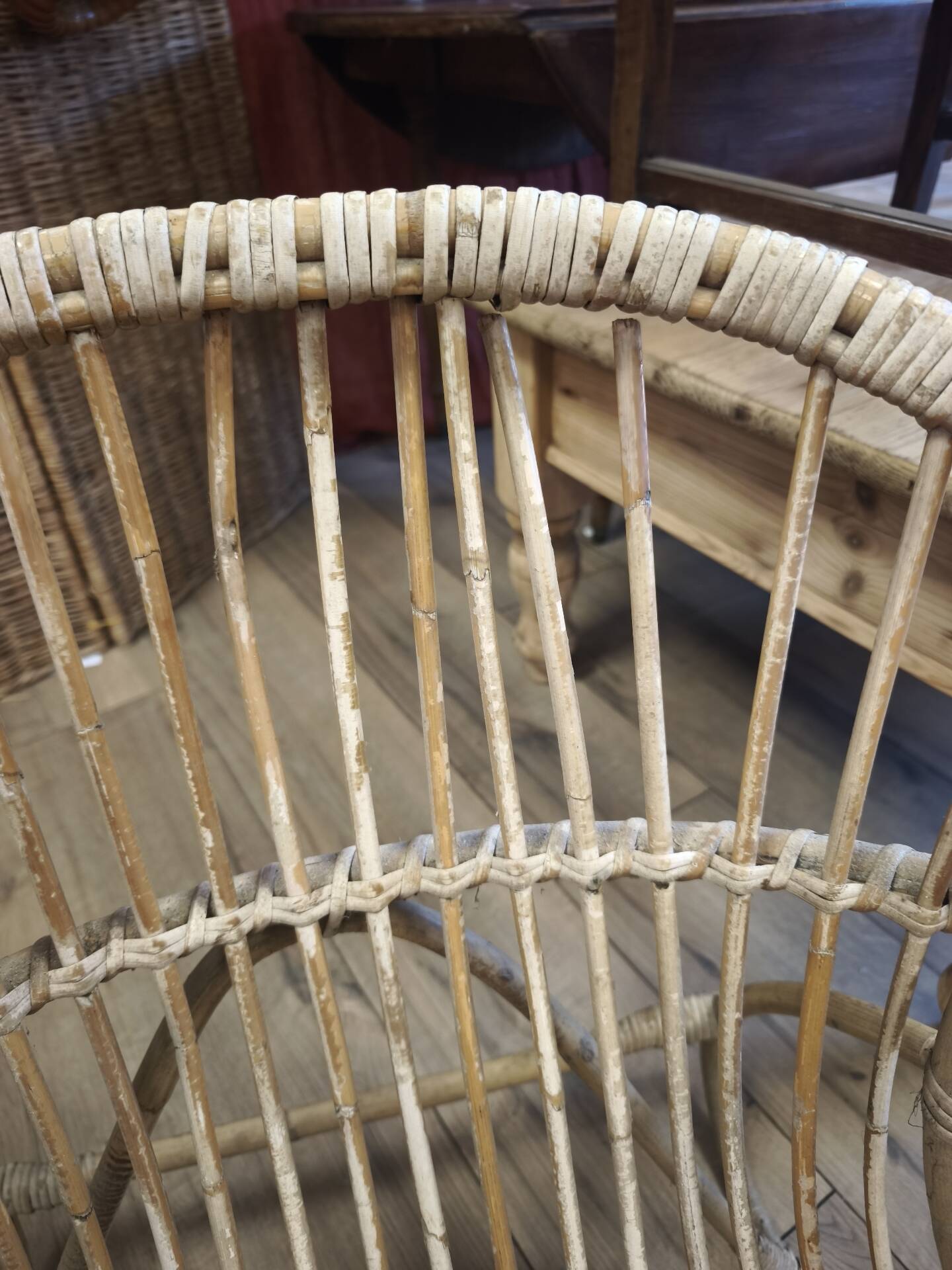 Set of 3 vintage rattan armchairs