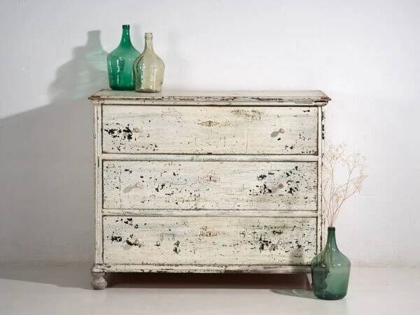 Large antique chest of drawers with white patina (circa 1920) #42