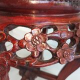 Carved wooden side table, red marble top embedded