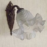 Single French Bronze Art Nouveau Wall Light with Flower Detail and White Glass Shade 4970