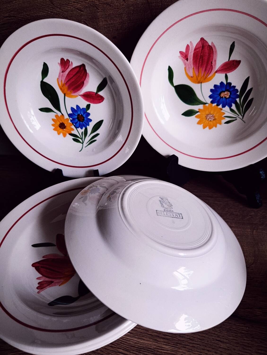 7 antique earthenware soup plates from Sélestat de Sarreguemines