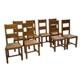 Set 8 chaises chêne blond et assise paillée