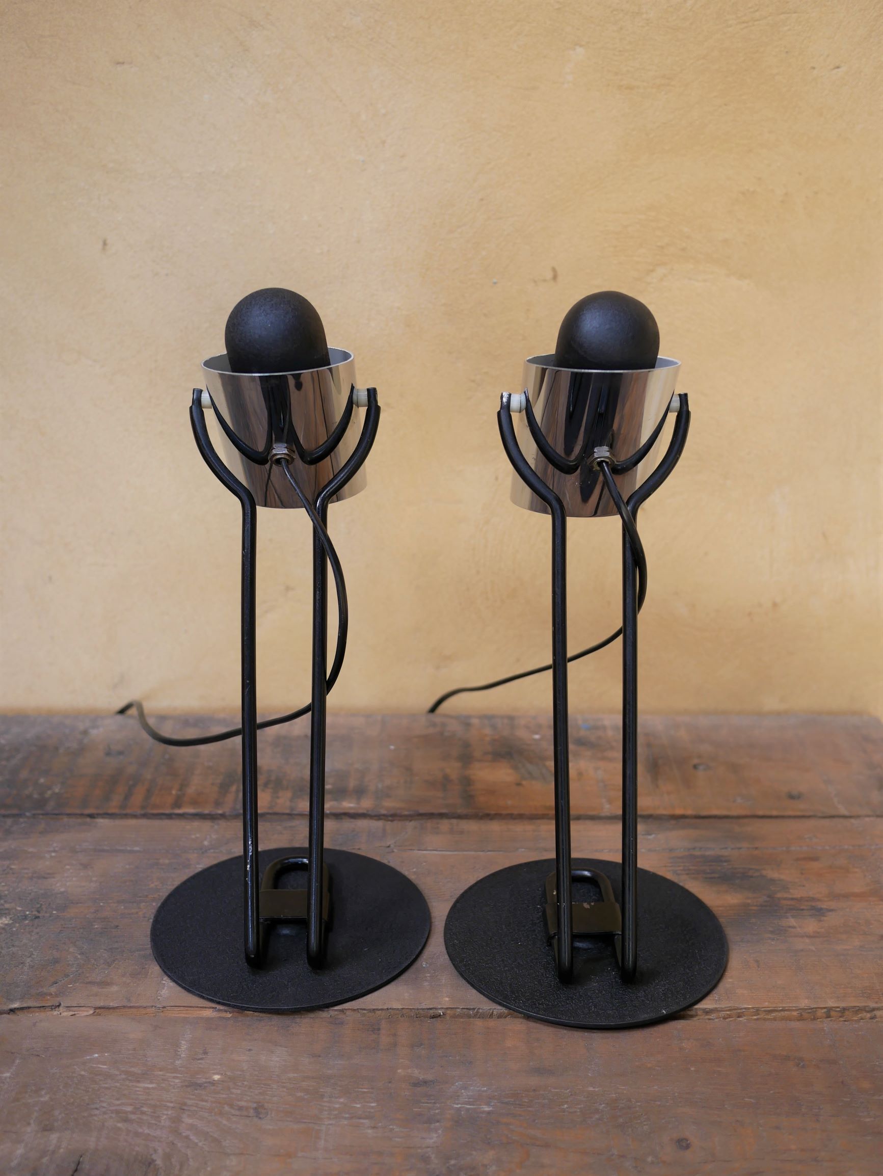 Pair of vintage chrome metal lamps