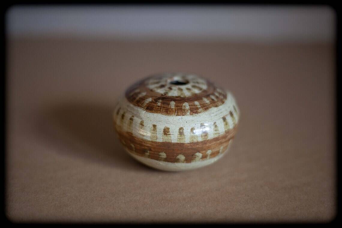 Set of 3 ceramic vases, ball vase and sea urchin vase, signed vase, collection,