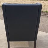 Vintage black leather scandinavian wingback chair Lulu Stouby