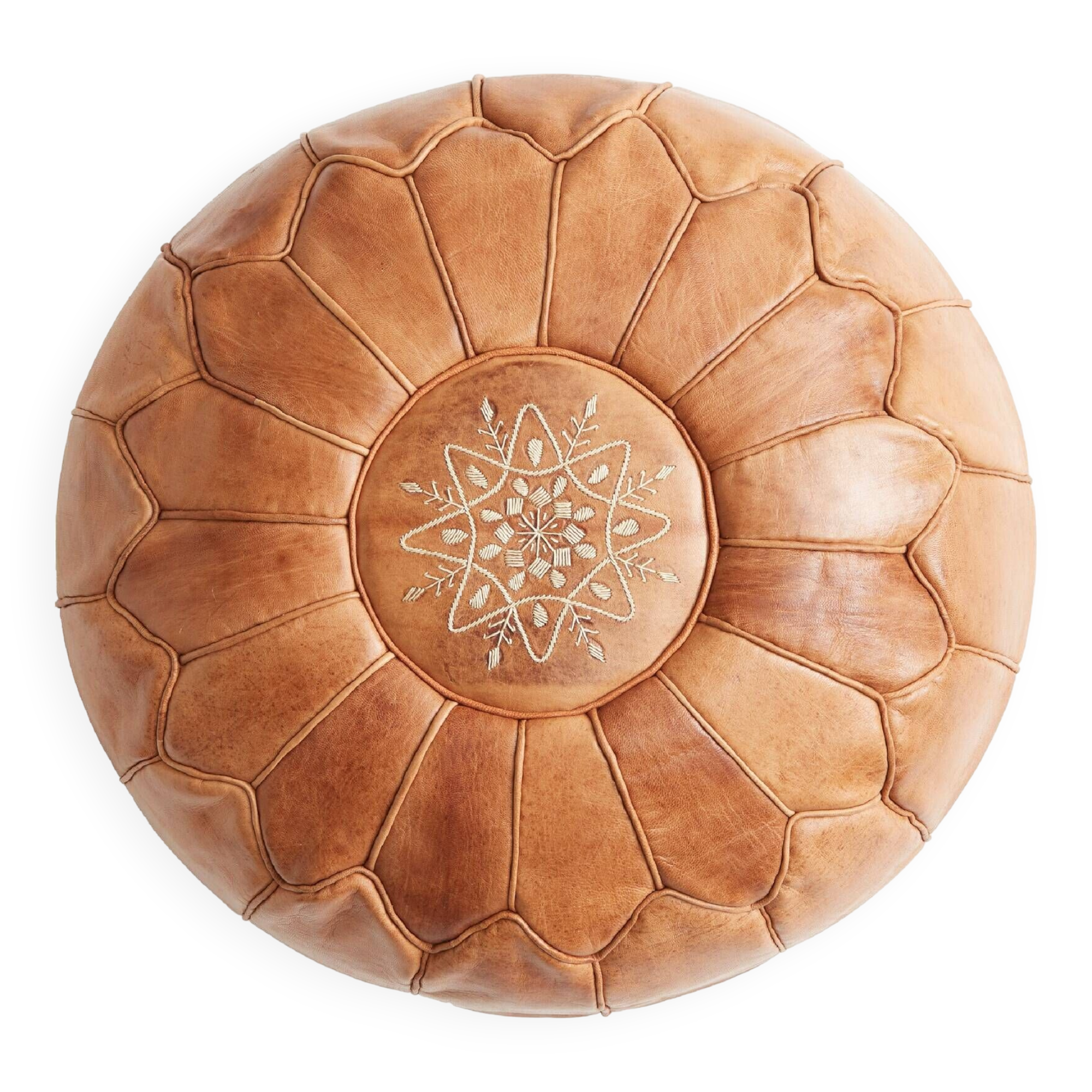 Pouf en Cuir Marocain Artisanal - Fait Main - Livré farci - Ottoman, repose-pieds, coussin de sol