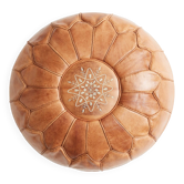 Pouf en Cuir Marocain Artisanal - Fait Main - Livré farci - Ottoman, repose-pieds, coussin de sol