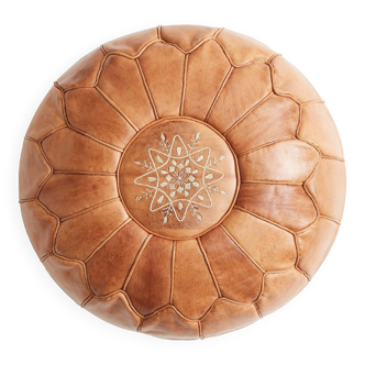 Handcrafted Moroccan Leather Pouf - Handmade - Delivered stuffed - Ottoman, footrest, floor cushion