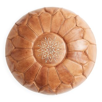 Pouf en Cuir Marocain Artisanal - Fait Main - Livré farci - Ottoman, repose-pieds, coussin de sol