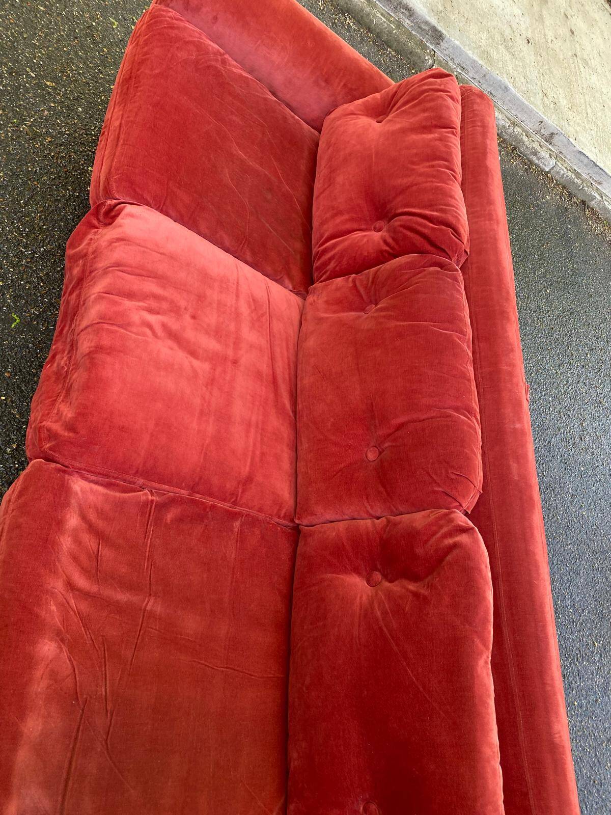 Vintage Scandinavian 3-seater burgundy velvet sofa