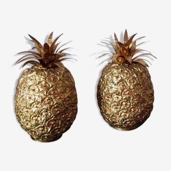 Two pineapple in resin and metal gold dating from the 1960s