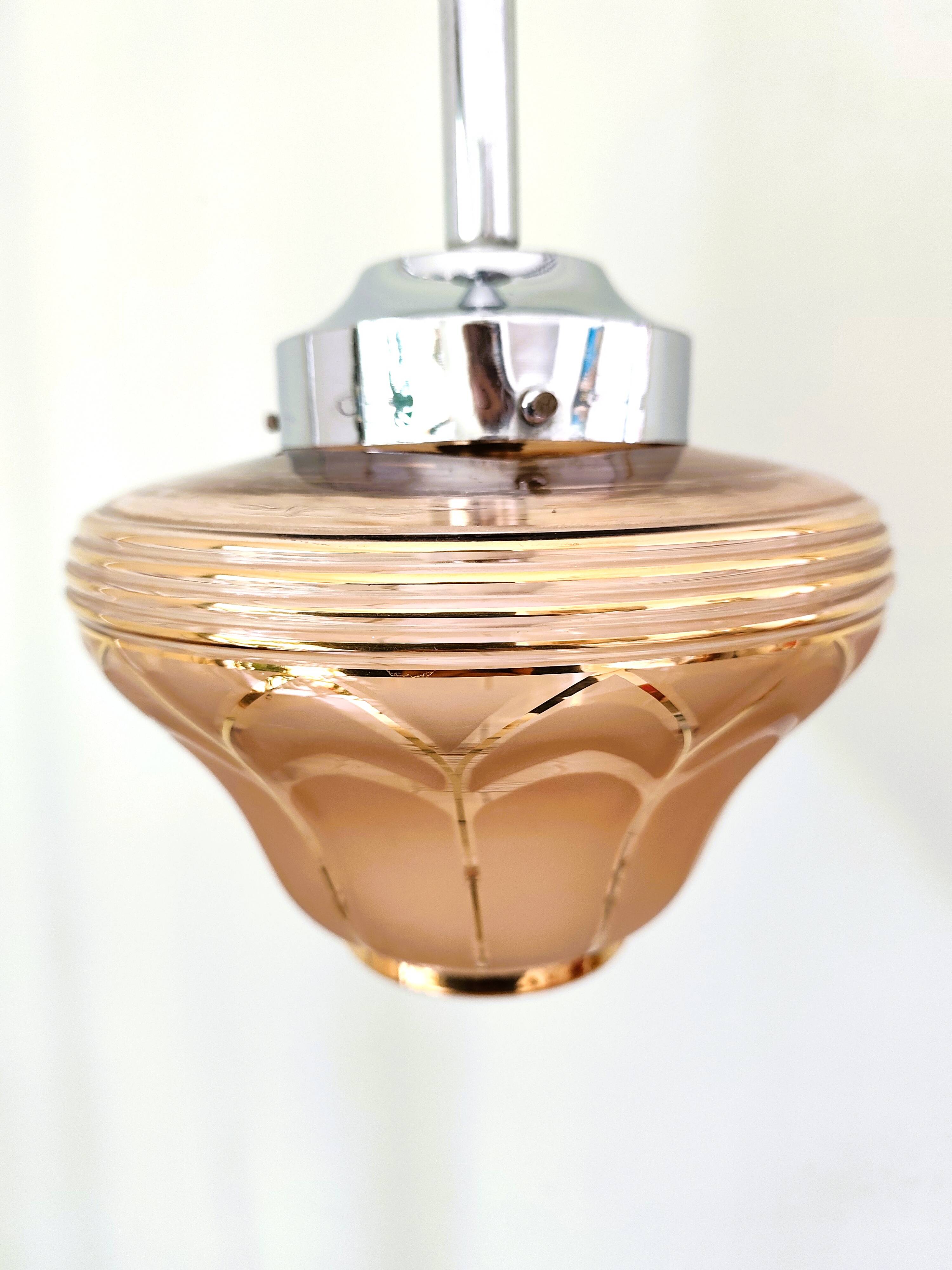 Antique amber and gold glass pendant light
