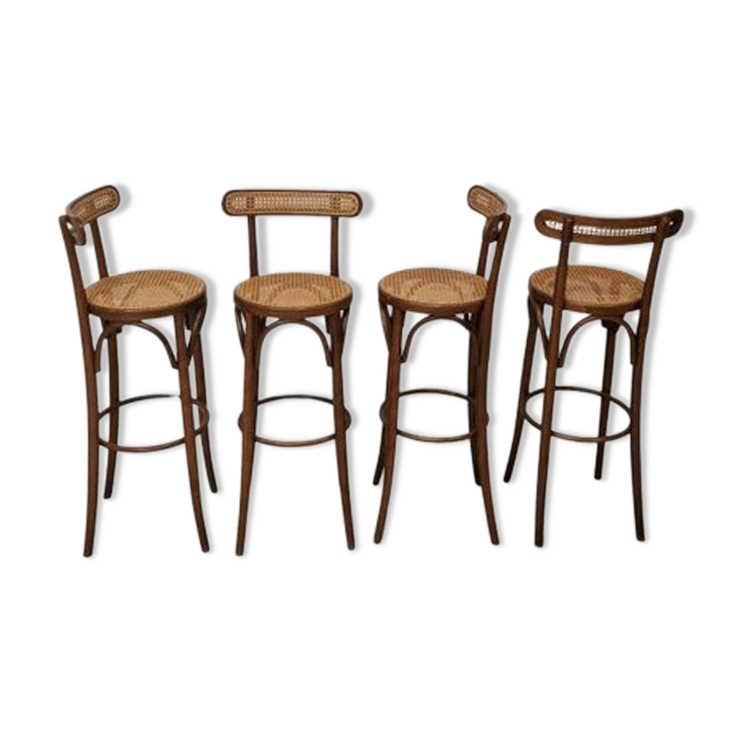 Set of 4 wooden French bar stools, 1980s