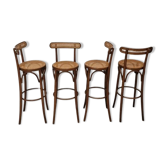 Lot de 4 tabourets de bar français en bois, années 1980